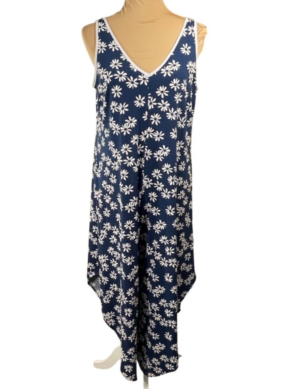 Prelude Romper Size M Medium Blue White Floral Sleeveless Asymmetric Wide Leg